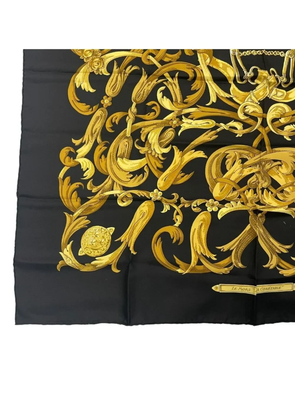 Hermes Scarf Silk Carre 90 Lemors a la Conetable Elegance Black Gold - Picture 4 of 8